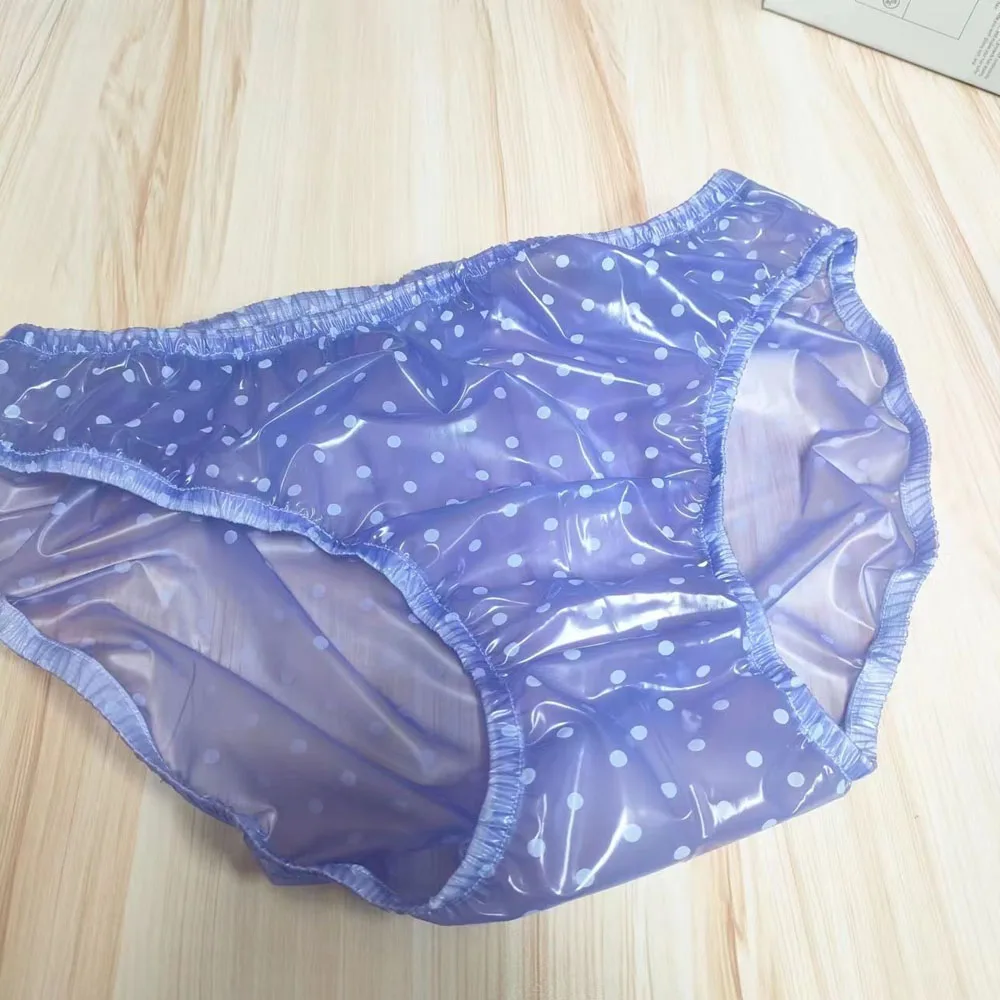 Polka Dot Transparent PVC Men Low-Waist Underpants Smooth Silent ABDL Plastic Briefs Waterproof Adult Diaper Panties men underwear shorts