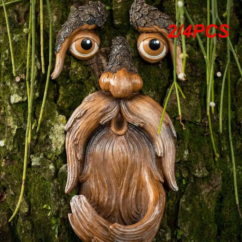 

2/4PCS Unique Bird Feeders Tree Faces Decor Outdoor Garden Yard Creative Resin Wall Decoration Garden Decoration Old Man Face