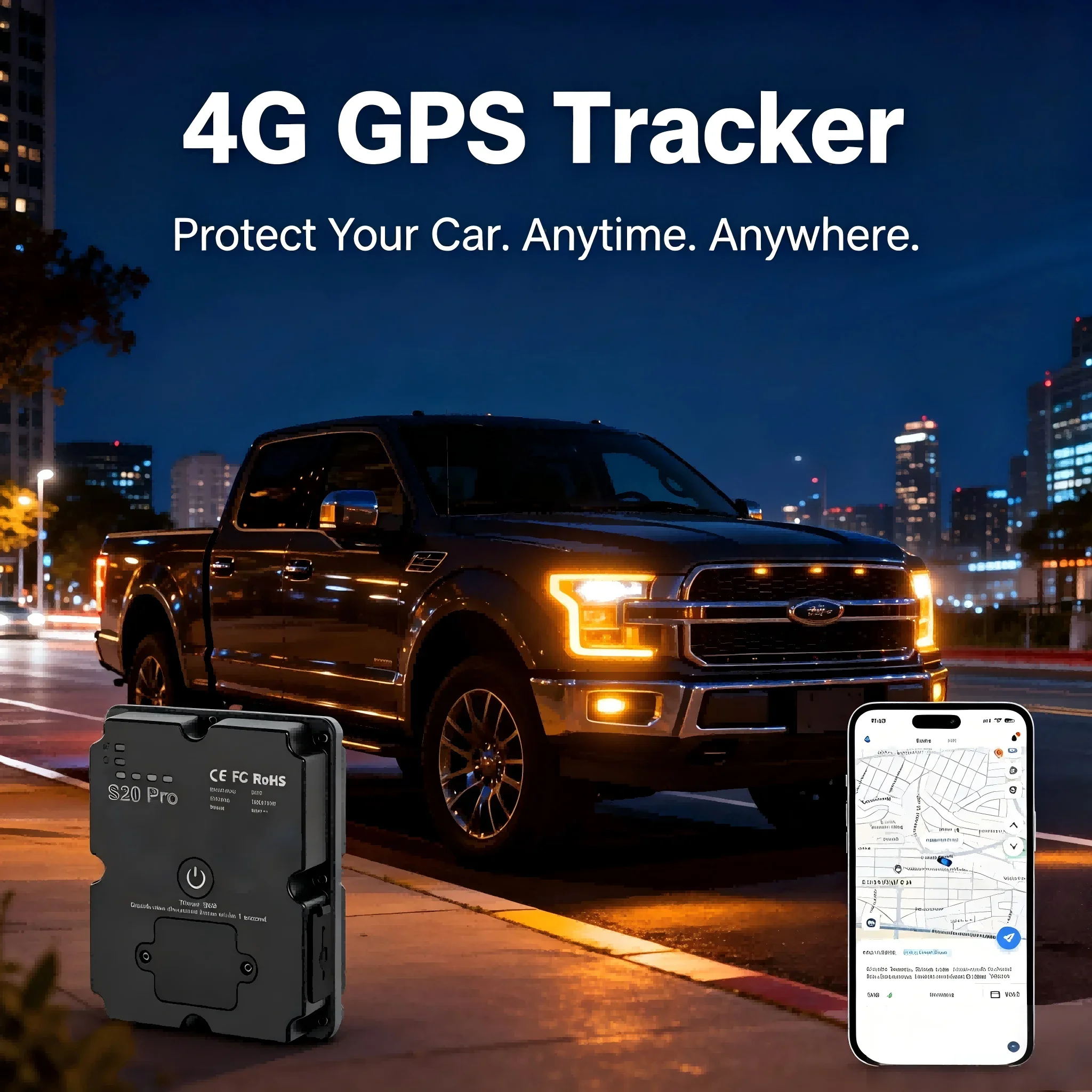 Tragbarer 4G Auto-GPS-Tracker Diebstahlschutz, Live-Tracking für Pickup-Trucks, Bewegungs- und Manipulationsalarm, 30+ Tage Standby mit SIM - Kostenlose App