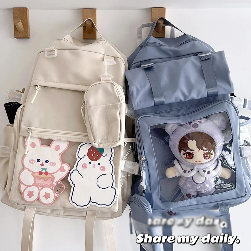 Clear Window Ita Backpack Women Double Transparent Pockets Large Capacity Laptop Kawaii Girls 20CM Dolls Travel School Bag Gifts 4