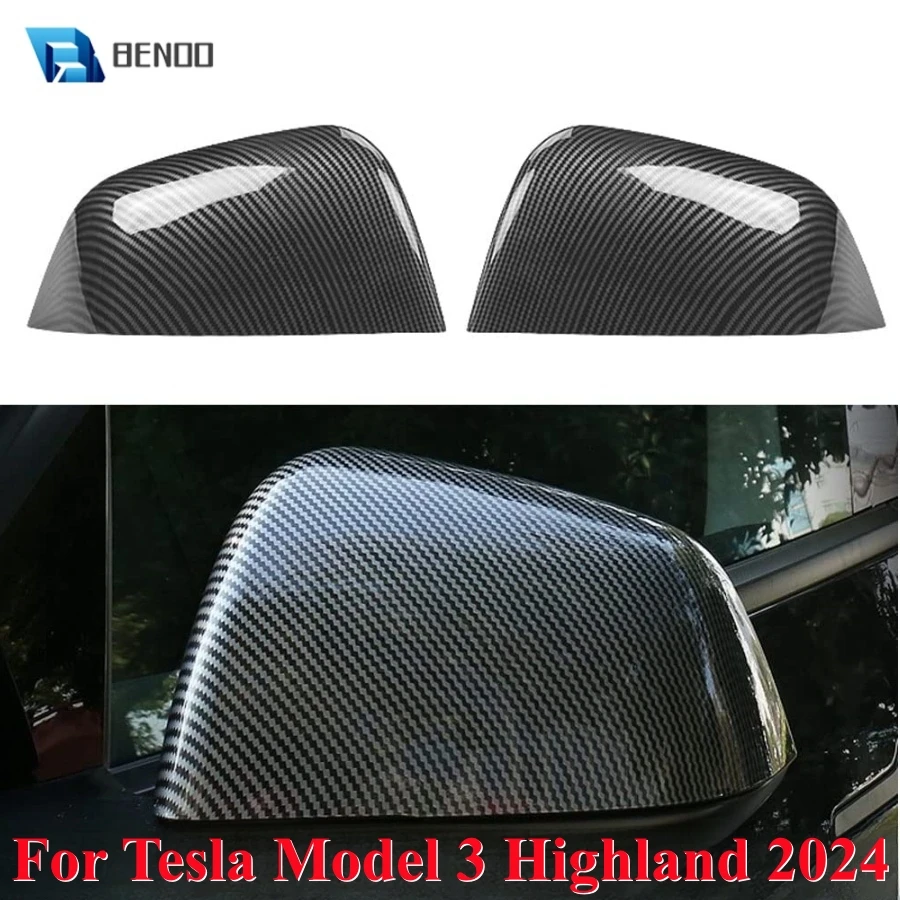 

For 2024 Tesla Model 3 Highland ABS Carbon Fiber Style Rearview Mirror Guard Cover Door Side Moulding Trim Exterior Accessories