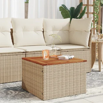 Tavolo da giardino beige 55x55x37 cm Polyrattan e legno di acacia Tavolo da giardino per esterni Tavolo da picnic Decorazione di mobili da esterno 1