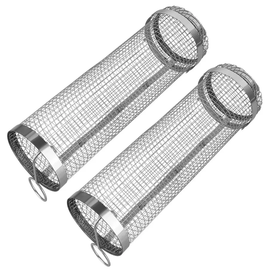 2Pcs BBQ Stainless Steel Rolling Basket 1