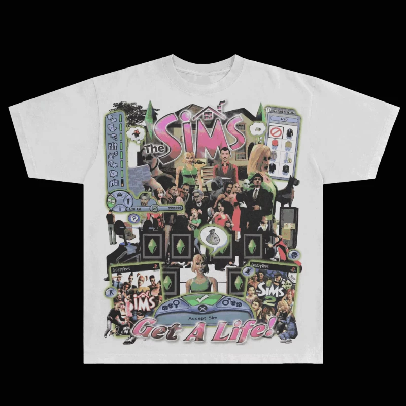 The Sims Classic Summer Tee Cotton Printing Short Sleeve Trendy Fashion Top Casual Loose Tees Oversized Streetwear Men Women Top 1