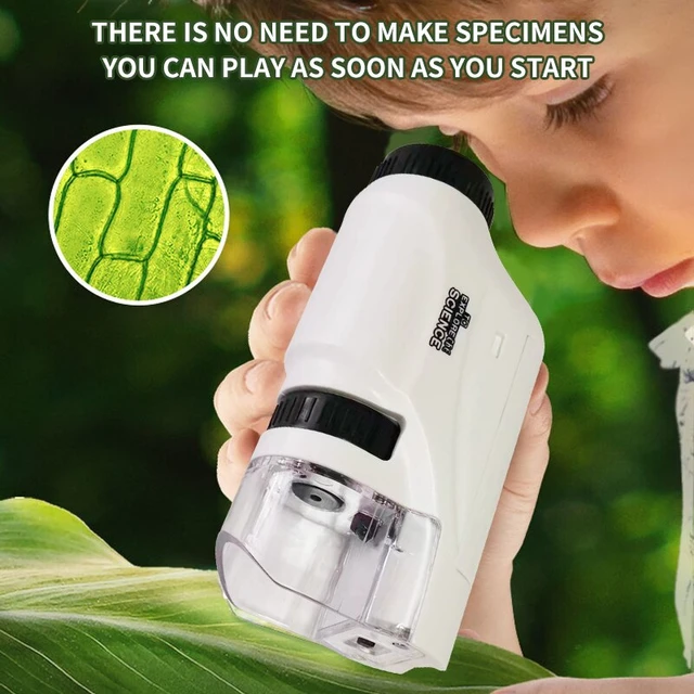 Microscope de poche avec lumière LED, expérience scientifique pour enfants,  Porta électrique, mini haute définition, extérieur, dos enfant, 60-200x