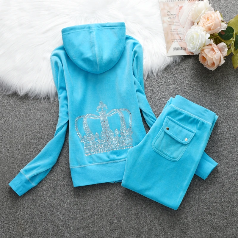 Elegant Women's Set 2025 Spring Fall Women's Zipper Jacket Crystal Crown and Trousers Set 3