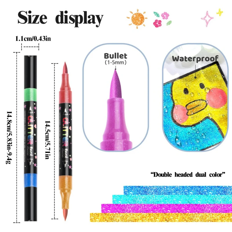 Double Headed Flash Pen Set Soft Tip Ink Writing Painting