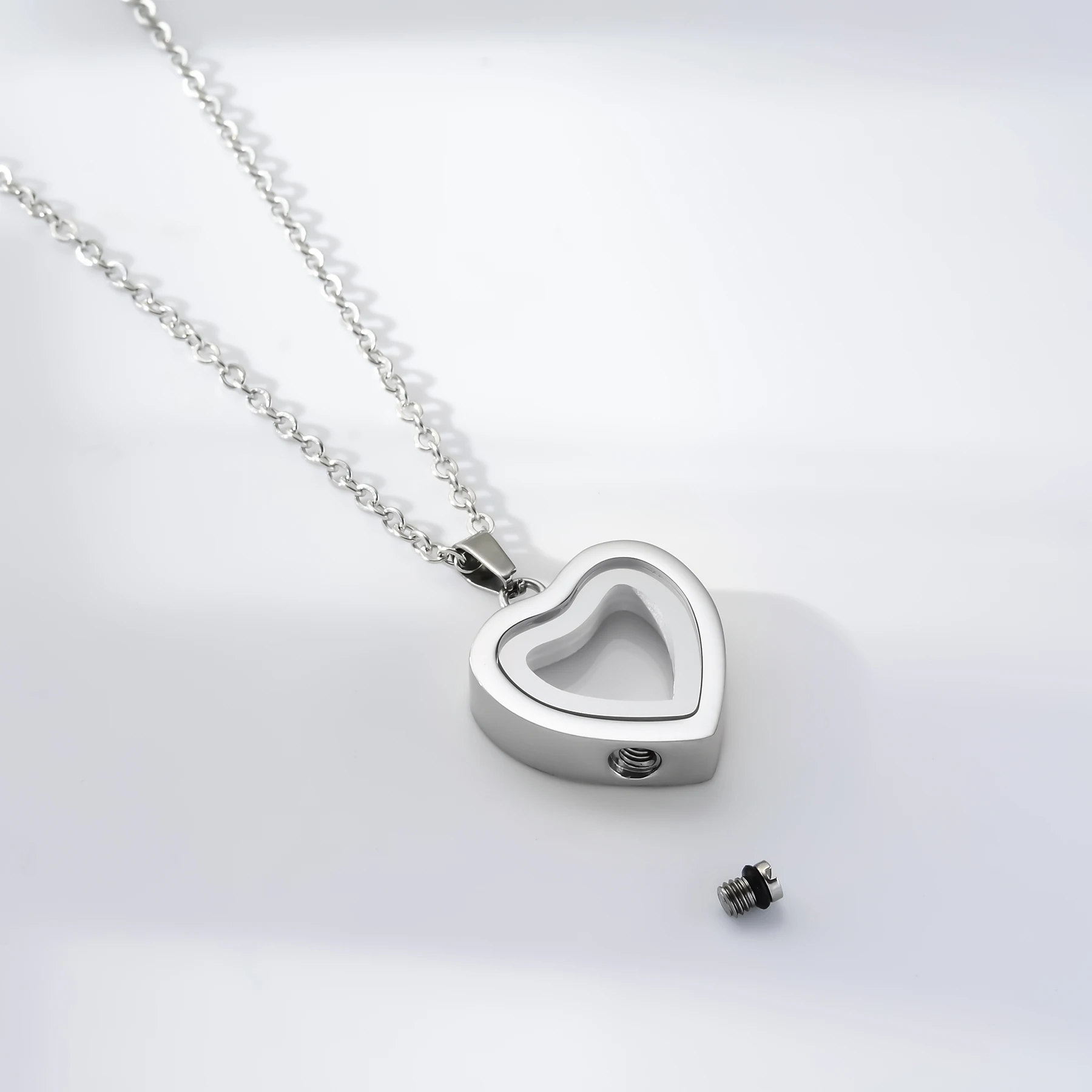 Glass Cremation Jewelry Necklace for Ashes Heart Memorial Lockets for Ashes Stainless Steel Keepsake Urn Ashes Pendants 4Colors 5