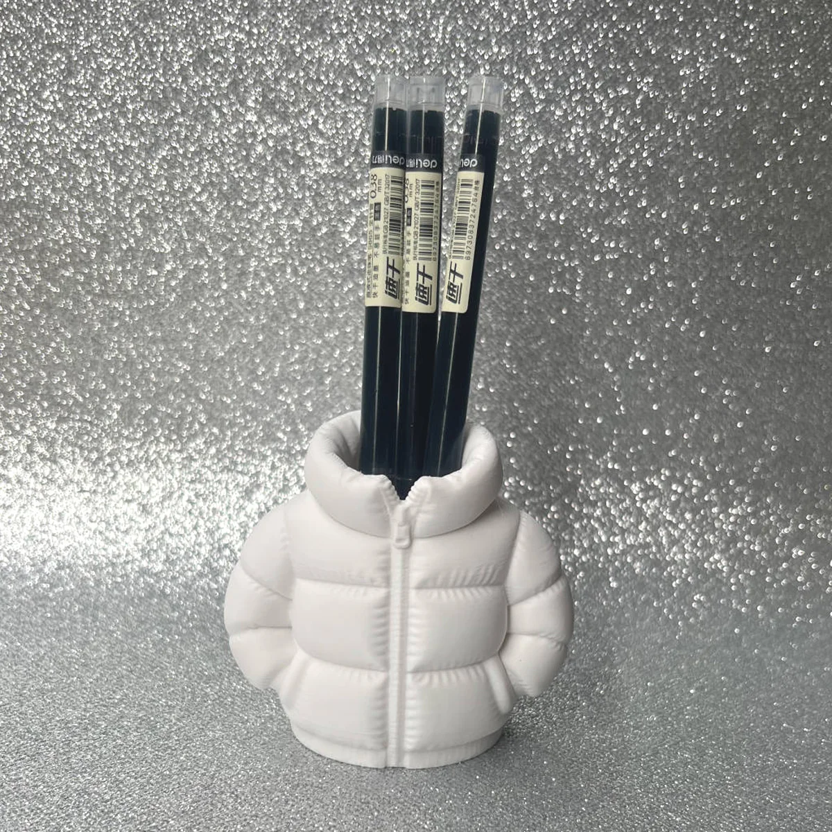 Sustainable 3D Printed Down Jacket Design Pen Holder - Creative Desktop Ornament & Home Décor Gift