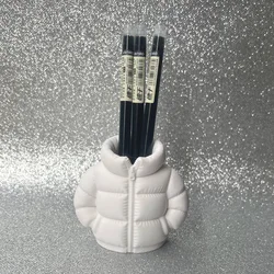 Sustainable 3D Printed Down Jacket Design Pen Holder - Creative Desktop Ornament & Home Décor Gift (White no pen)