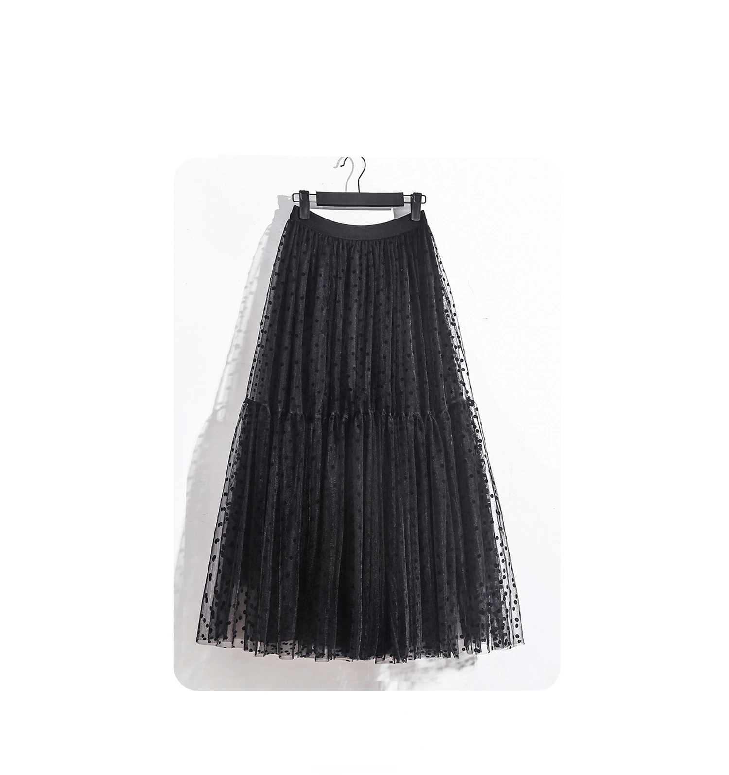 hoop skirt 2022 Women Black Long Big Swing Ball Gown Tulle Skirt High Waist Pleated Polka Dot Maxi Skirt Lolita Saia Jupe Faldas black tennis skirt