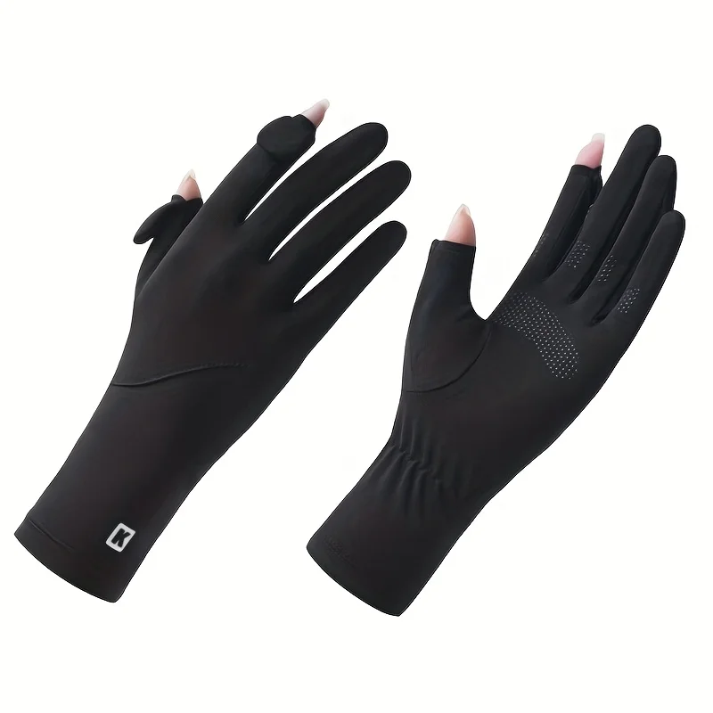 LIUZHIPENG Guanti da donna senza dita con protezione solare in seta di ghiaccio per l'estate guanti a mezza dita per la guida e l'equitazione, protezione UV, Beige, Etichettalia unica