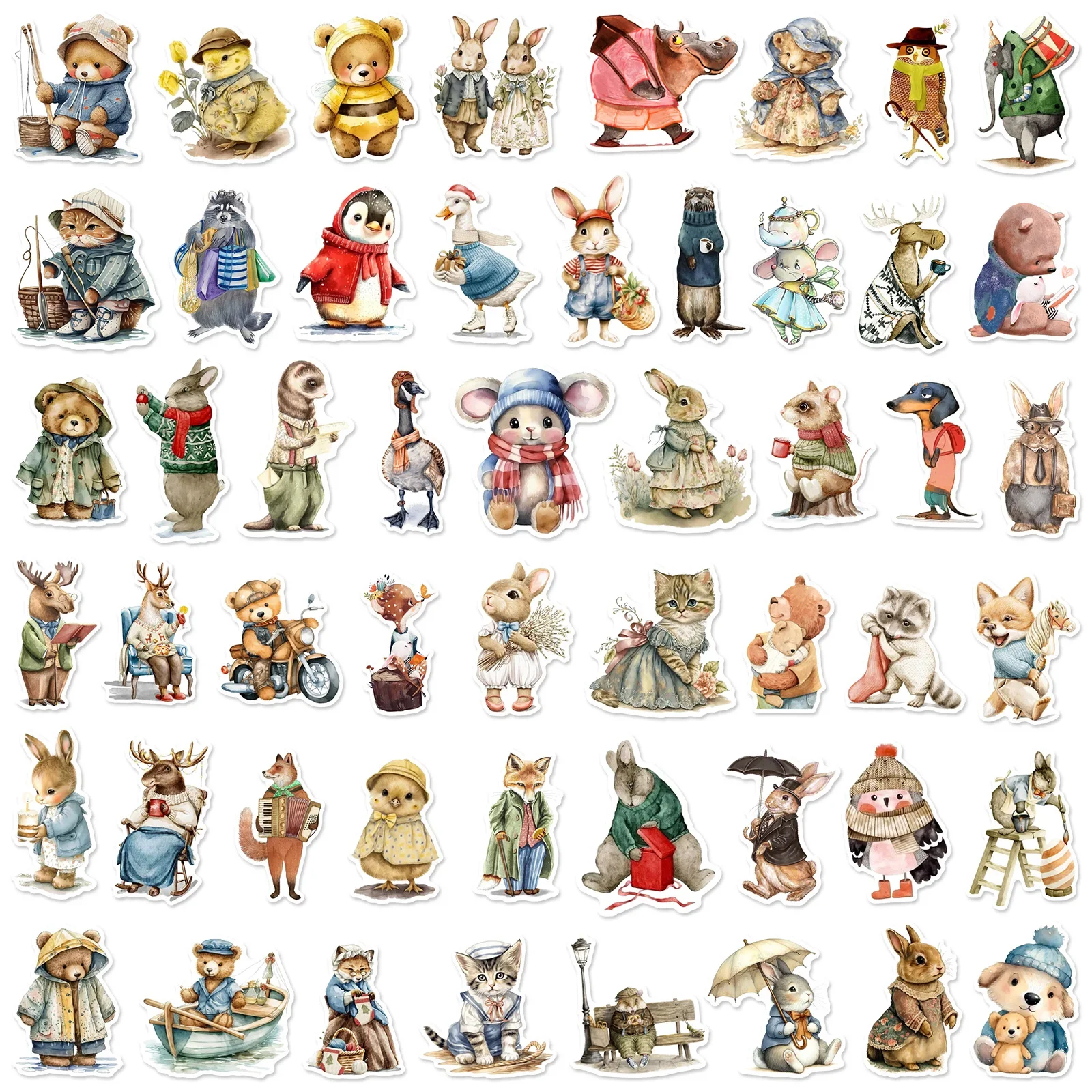 Retro Animal Waterproof Graffiti Sticker Aesthetic Decorative Luggage Laptop Phone Guitar Scrapbook Kids Stickers 10/30/50Pcs,decorative stickers,self adhesive stickers,paper stickers,adhesive stickers,animal stickers