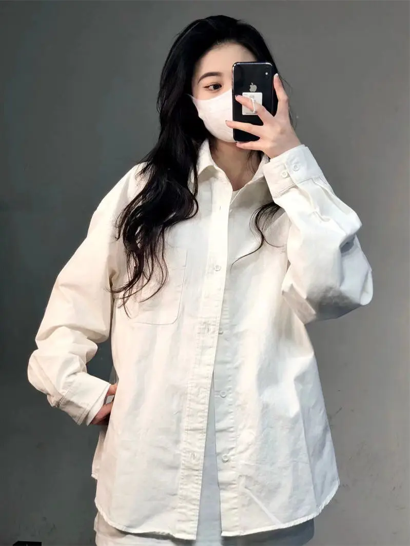 High-end design niche basic white shirt womens long-sleeved inner and outer shirt loose and comfortable top spring autumn jacket