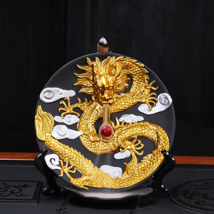 Ceramic Dragon Dish Backflow Incense Burner Incense Stick Holder Smoke ...
