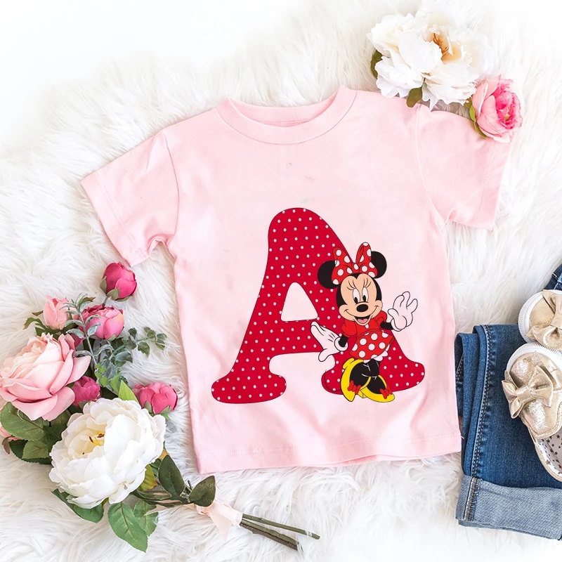 Kids Tshirt Summer Fashion Children Short Sleeve Pink TShirt Top Promoted Birthday Mickey Mouse Letter Print Clothes |