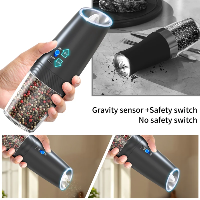 Kitchen Gravity Sensing Electric Salt and Pepper Grinder USB Rechargeable Adjustable Coarseness Automatic Spice Grinders Tools electric grinder salt and pepper grinder