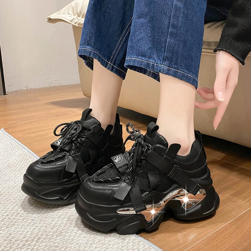 Womens Chunky Platform Sneakers Black 