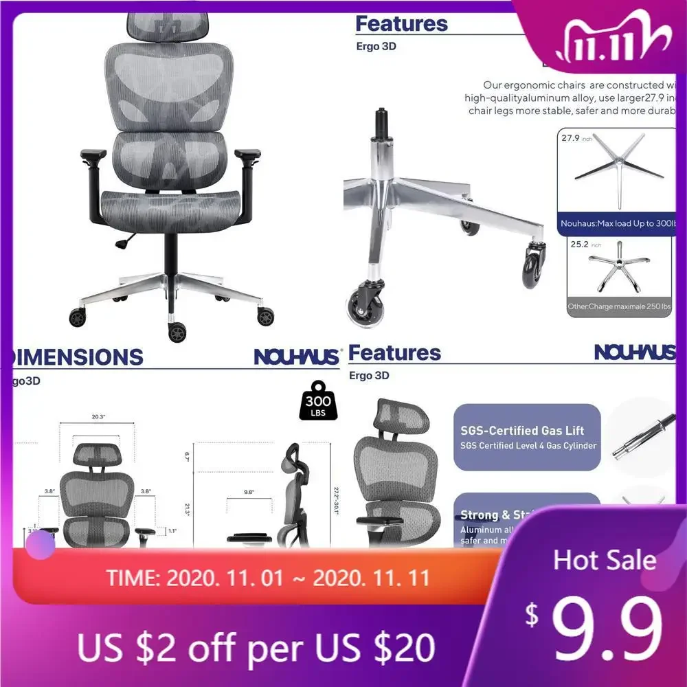 ergonomic mesh chair with adjustable armrests, headrest, and lumbar support for comfortable office seating