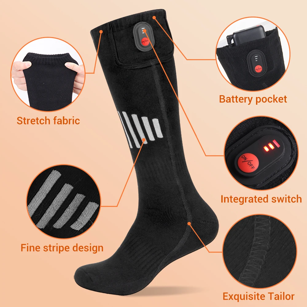 Heated Socks Winter Warm 4000mAh Outdoor Hot Heated Boots Snowmobile Ski Socks USB Rechargeable Heated Socks Padded
