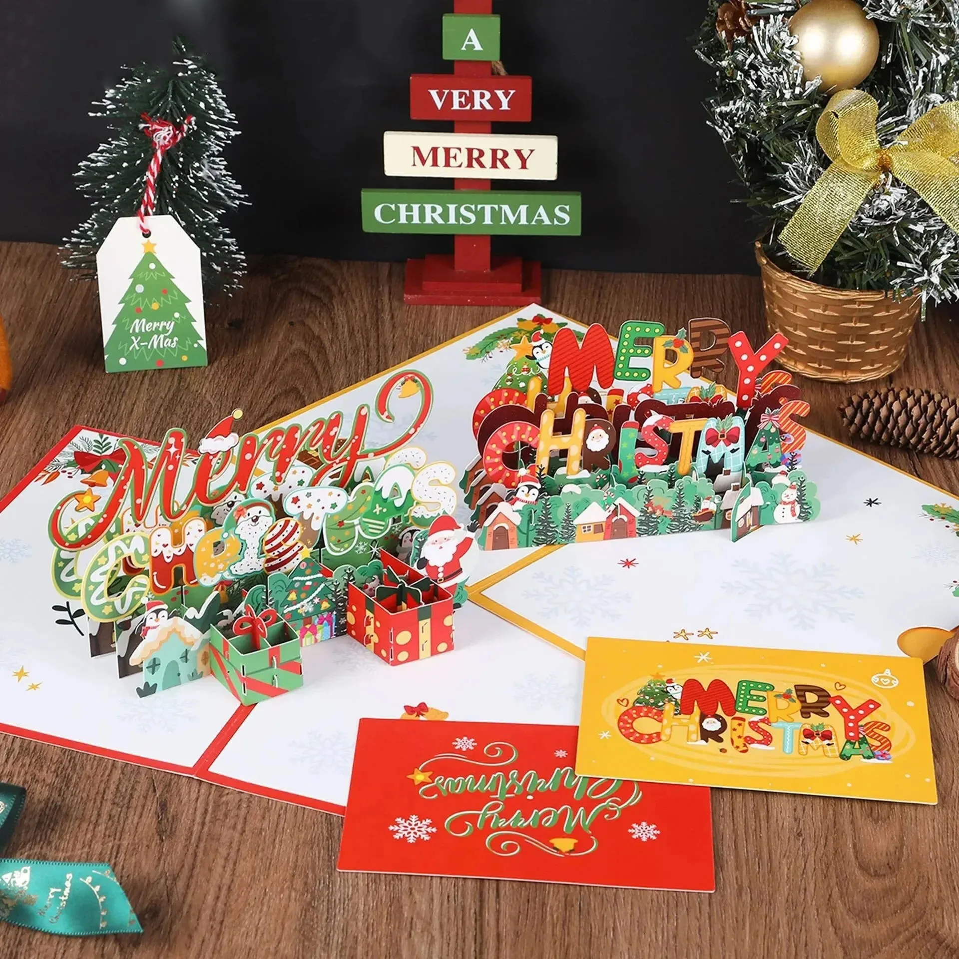 Christmas Tree 3D Pop-Up Card Christmas Sparkling Fantasy Greeting Card Tree Blessing Gift Message