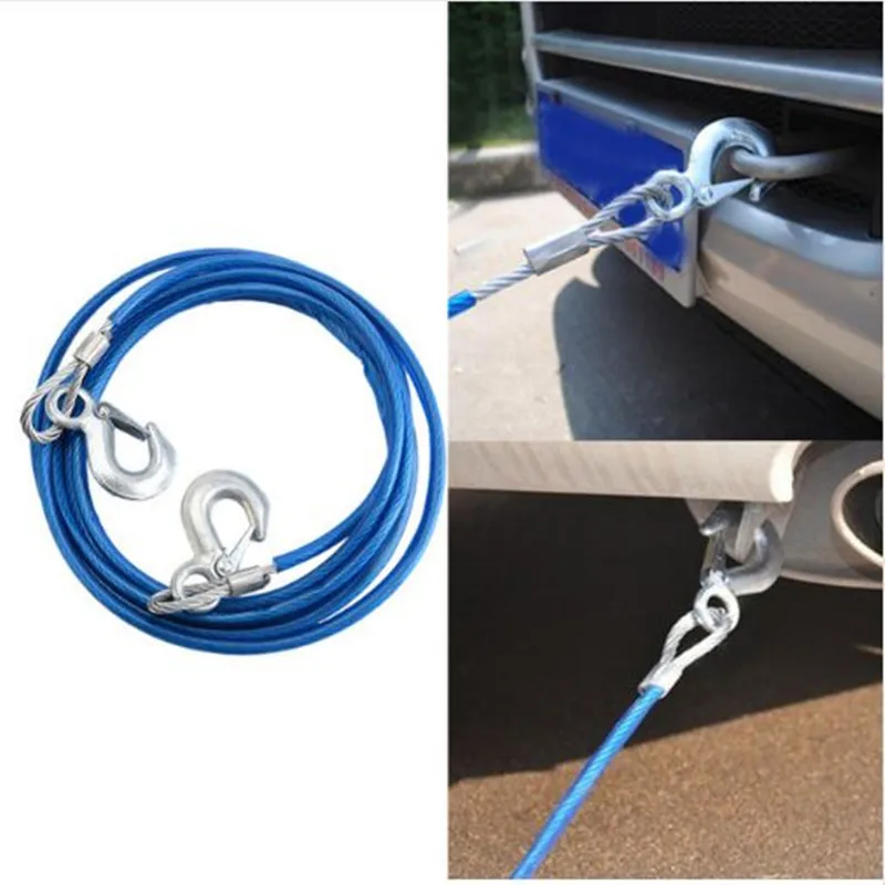 Auto Car Vehicle Boat Steel Wire Tow Rope Emergency Steel Cable Towing Strap  Hauling Pulling Line with Hook 5 Ton 4m - AliExpress