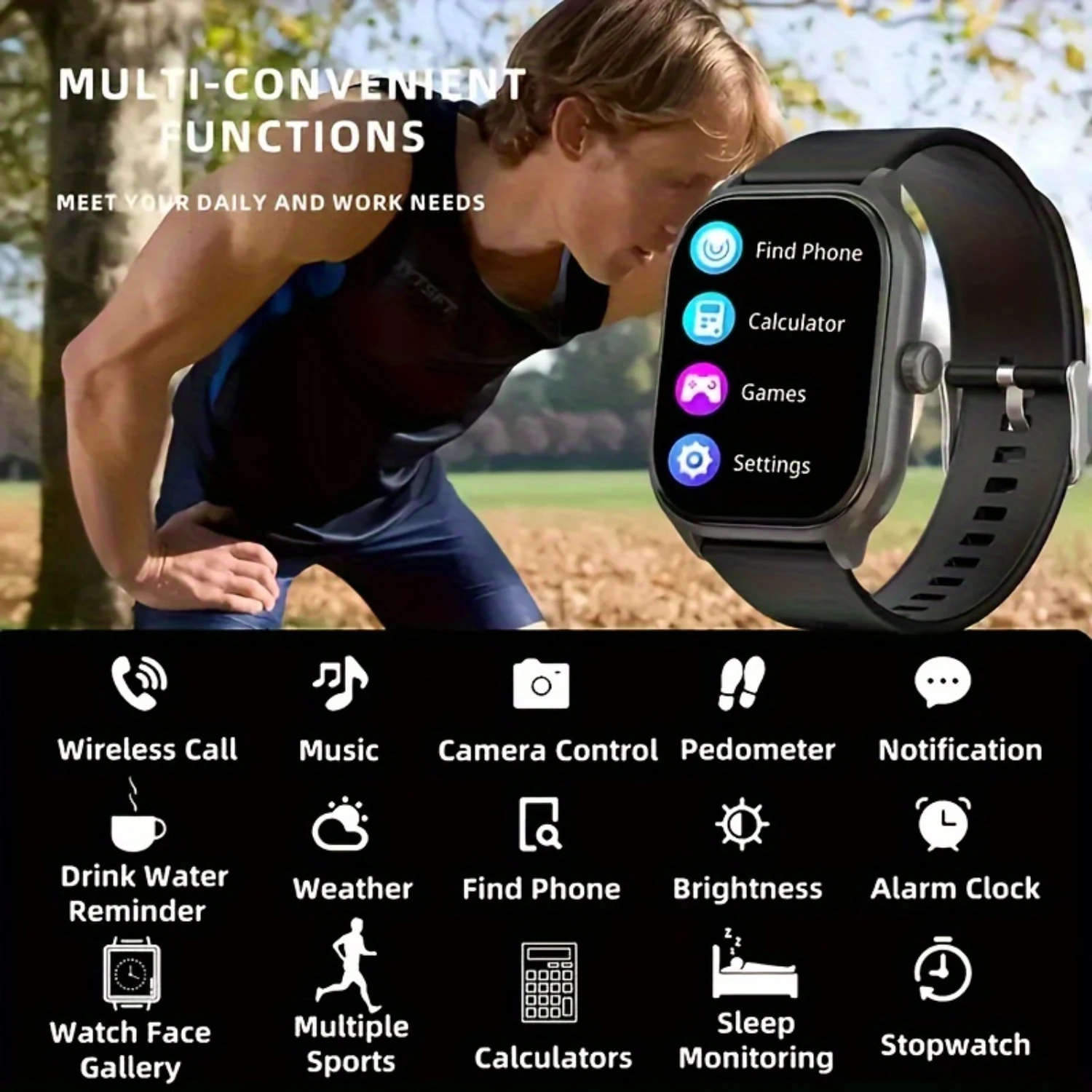 Men Smart Watch 5.11cm HD Screen Wireless Calling Voice Assistance Sleep Monitoring Multi