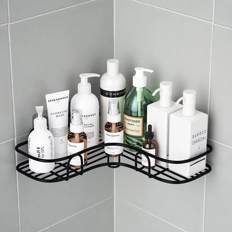 Non-Perforated Self-Adhesive Bathroom Sink Kitchen Countertop Triangular Rectangular Hollow Shelf Bathroom Supplies Storage Rack