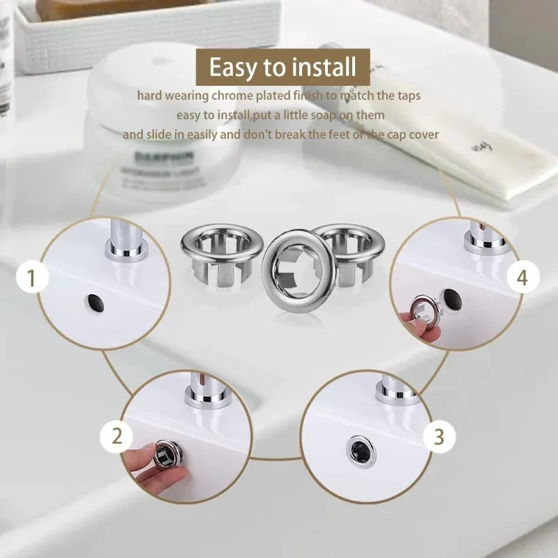 Kitchen Bathroom Basin Circular Overflow Drain Cover 4Pcs Bathtub Sink Hole Overflow Hollow Washbasin