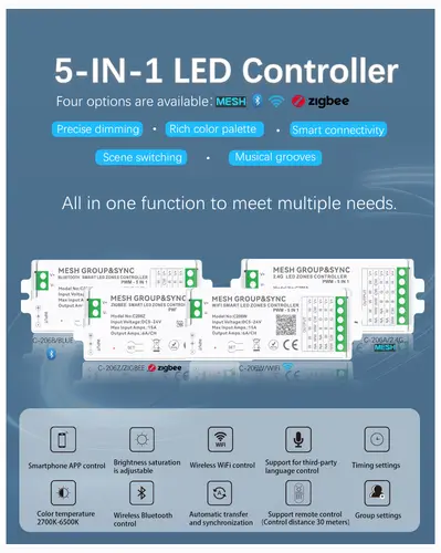 Tuya Smart Life Home 12V 24V 15A Dimmer CCT RGB LED Light Strip Bluetooth WiFi Zigbee 5in1 Controller Xiaomi Alexa Button Switch - Image 2