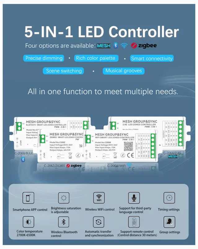 Tuya Smart Life Home 12V 24V 15A Dimmer CCT RGB LED Light Strip Bluetooth WiFi Zigbee 5in1 Controller Xiaomi Alexa Button Switch - Image 2