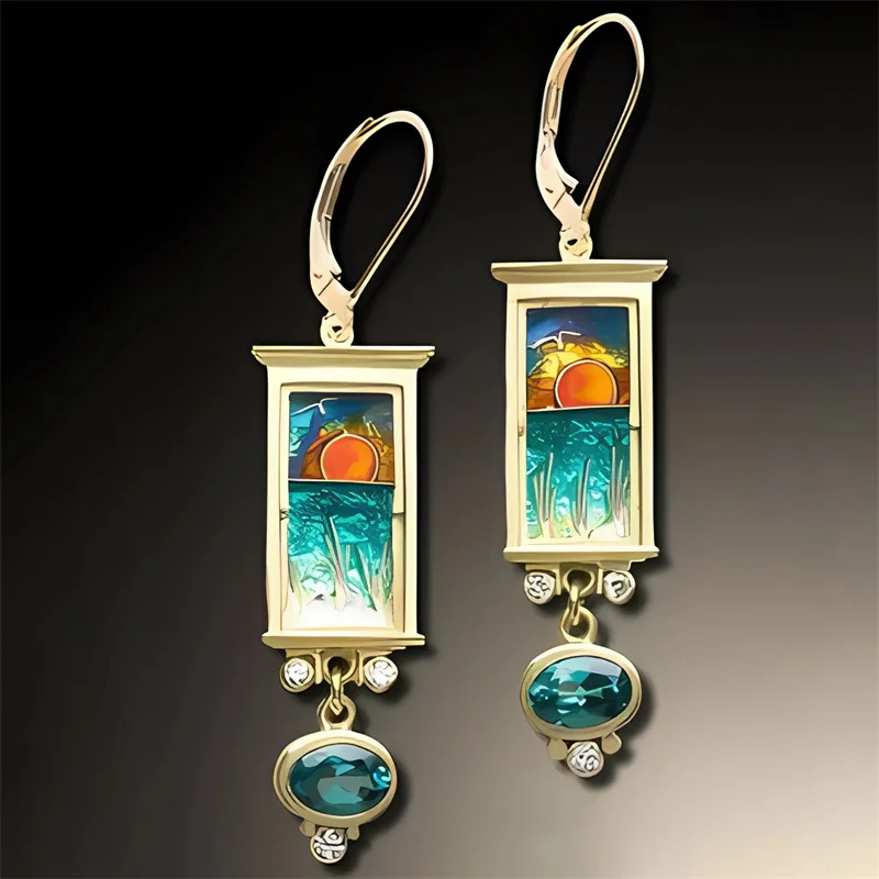 

Attractive Fashion Square Women Gold Color Blue Stone Drop Earrings Party Jewelry Gifts