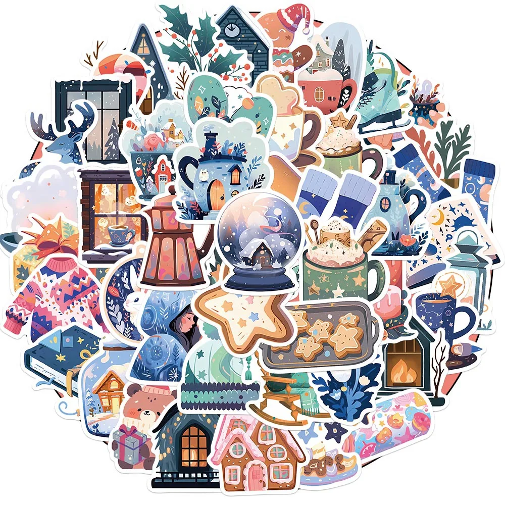 

10/50 шт. Мультяшные теплые зимние граффити наклейки, рождественская елка, Кубок воды, Женская наклейка для скейтборда, украшение