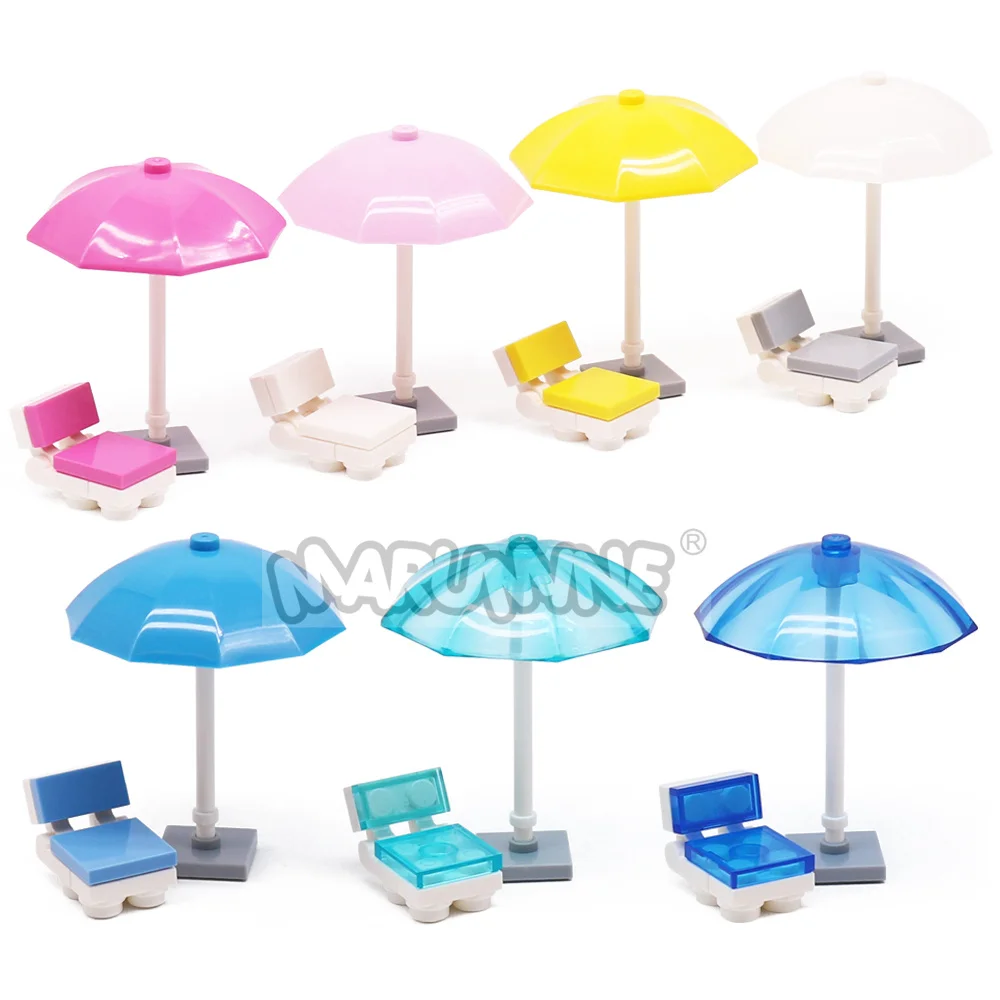 Marumine 48PCS MOC Building Blocks Accessories Umbrellas Chairs Compatible with City Street View Bricks Parts