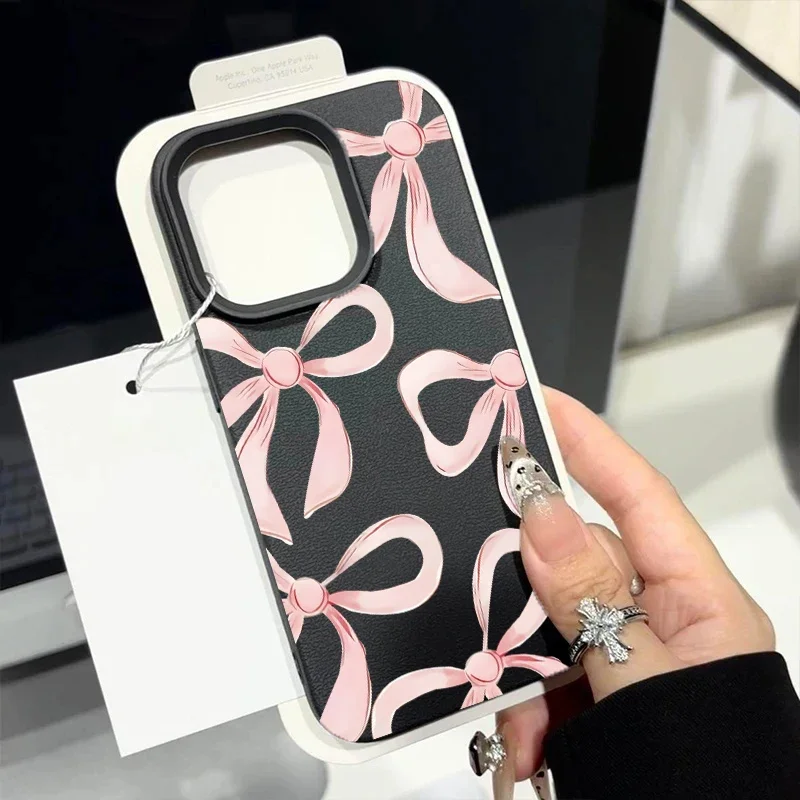Elegant Ribbon Bow Love Heart Leather Phone Case