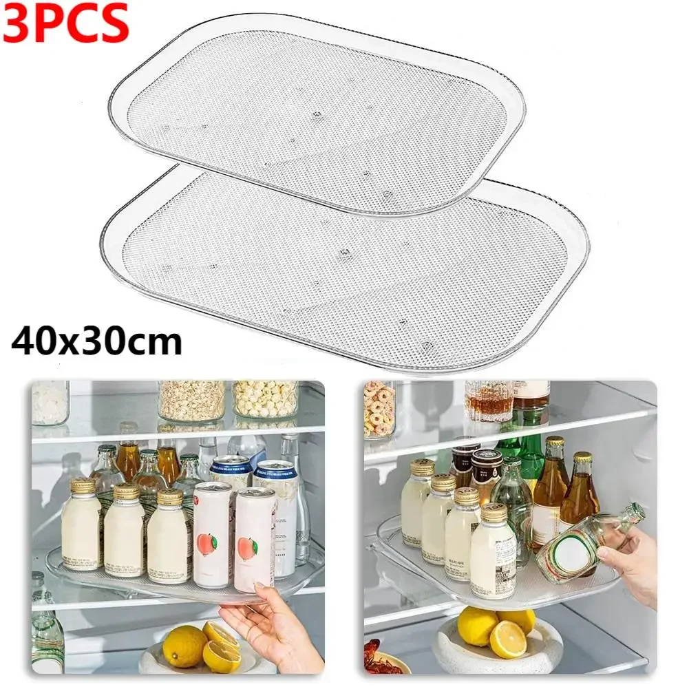 Fridge Turntable Organizer 360 Rotating Rectangle Storage Rack For Kitchen Refrigerator Turntable Rack Transparent Storage Tray