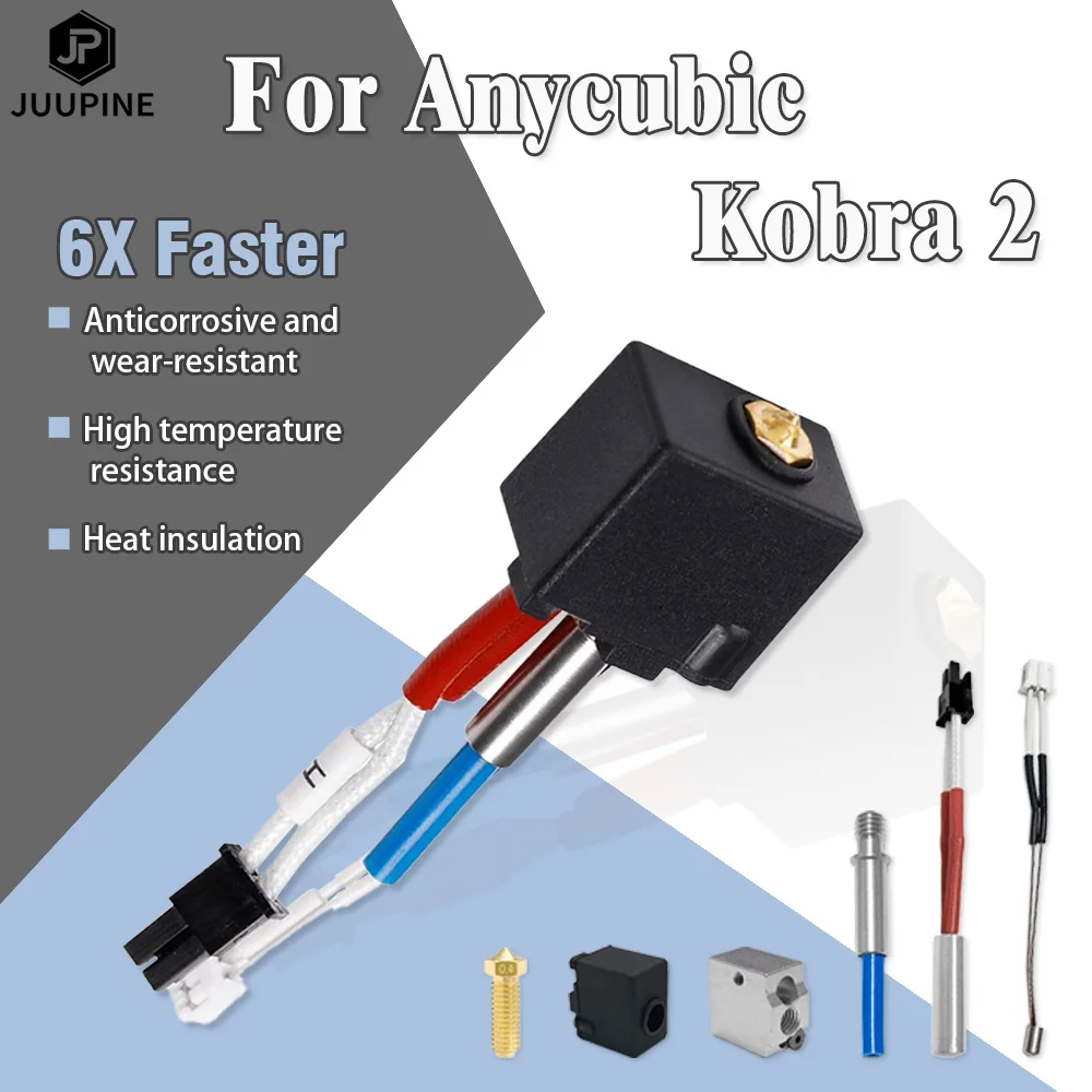 

For Anycubic Kobra 2 Hotend 24V 60W Throat For Kobra 2 Hotend Nozzle Thermistor Heat Block Nozzle Heating Rod Telfon Tube