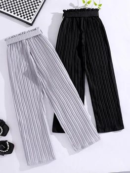 Pantaloni casual a gamba larga larghi a gamba dritta allentata moda ragazza primavera e autunno 2 pezzi 1