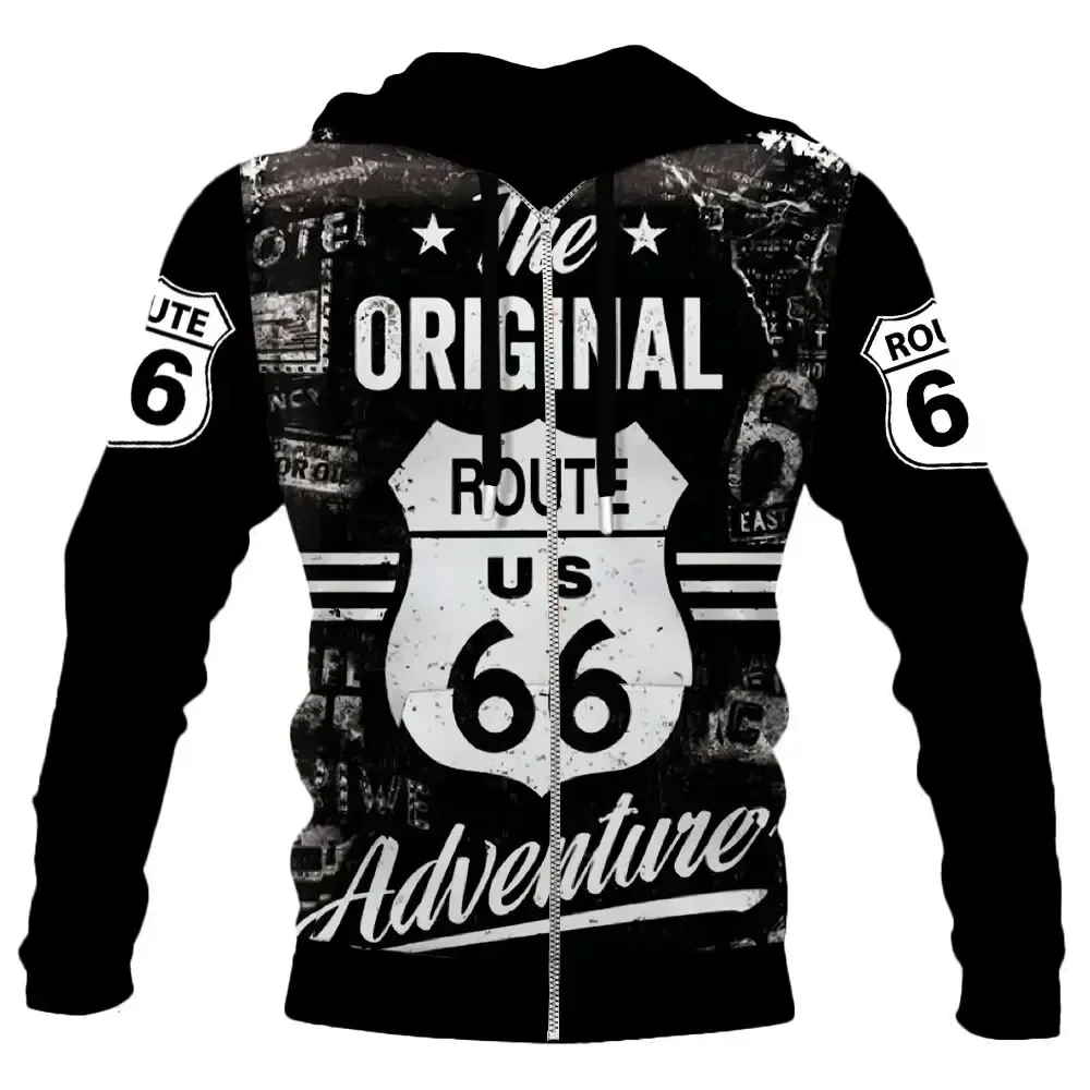 thumbnail image 1 of Sudadera con capucha y cremallera para hombre, informal, nueva, de primavera y otoño, con estampado de la Ruta 66, de manga larga, estilo urbano, holgada y de gran tamaño, 1 of 4