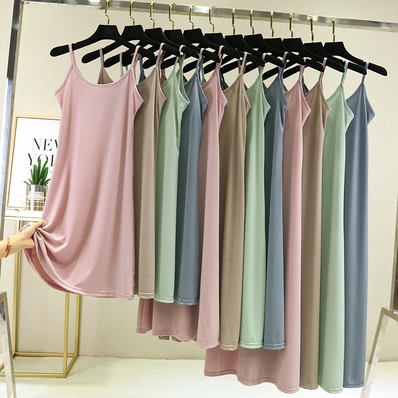 

2023 Summer Dress Sleeveless Basic Spaghetti Strap Dresses For Women Korean Fashion Modal Long Dress Women's Clothing