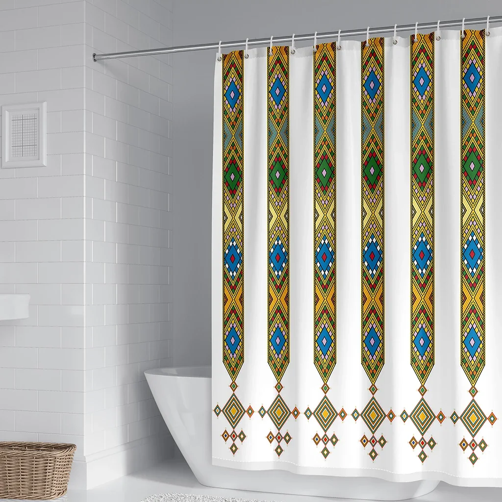 

Роскошная Водонепроницаемая Моющаяся Ткань Saba Telet в эфиопском эритрейском стиле, аксессуары для ванной комнаты, занавески для душа с защитой от плесени с 12 крючками
