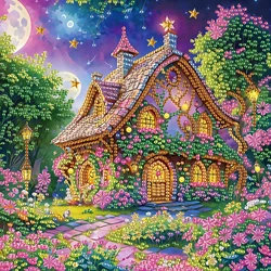 DIY Flower House 5D Diamond Art Kit for Beginners - Sparkling Home Wall Decoration Gift (Flower House)