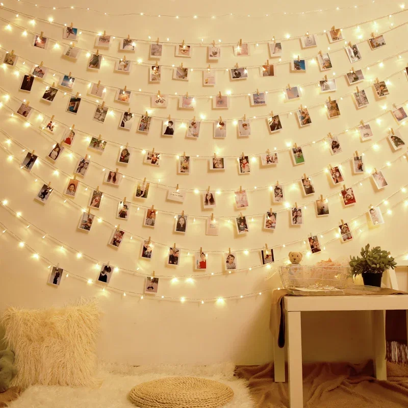 Photo Collage Clips String Lights Wall Hanging Photo Wall Starry Light Picture Card Display Light Wedding Bedroom Decoration photo frame