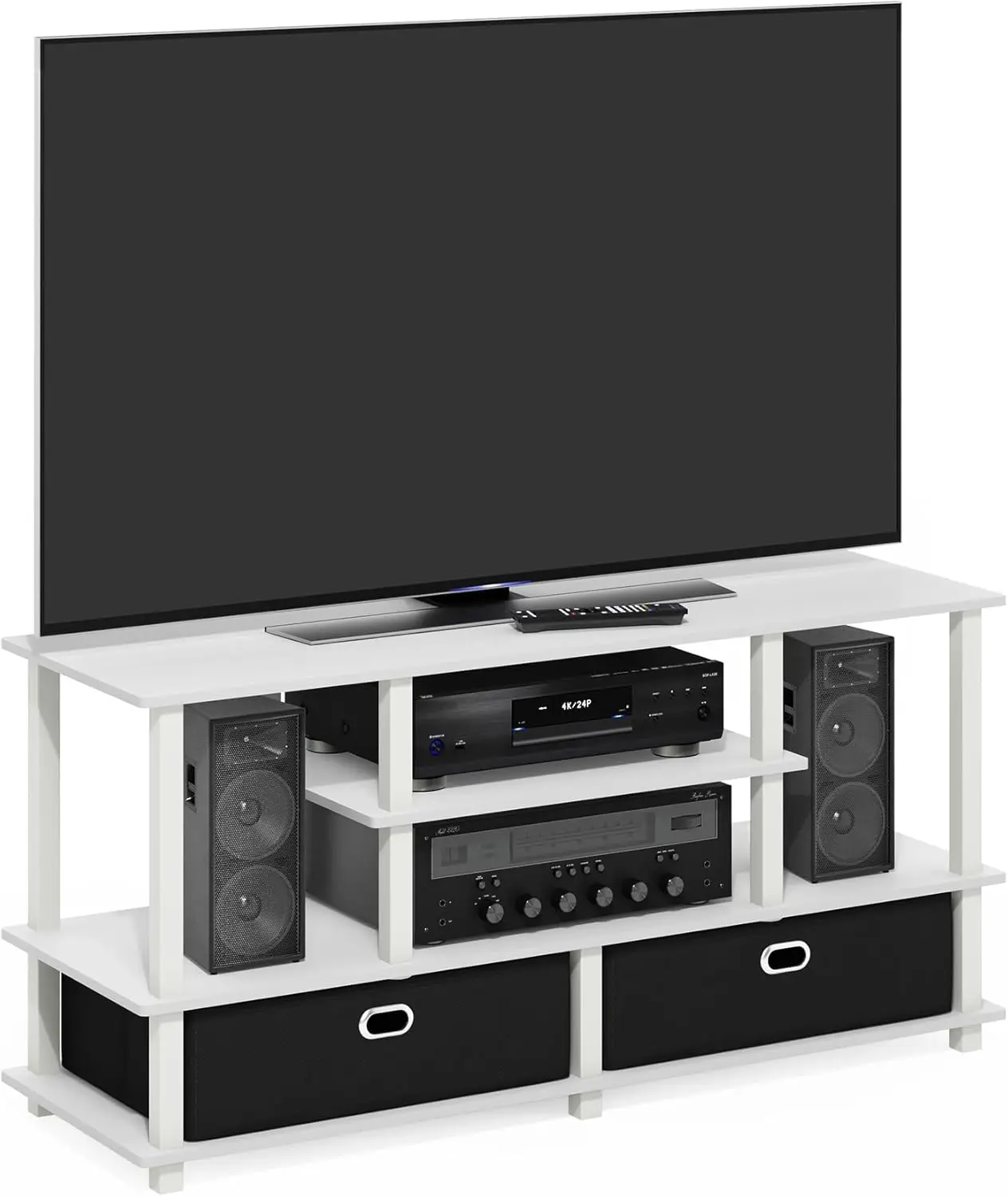Jaya Large TV Stand for up to 55-Inch TV with Storage Bin, White/White/Black