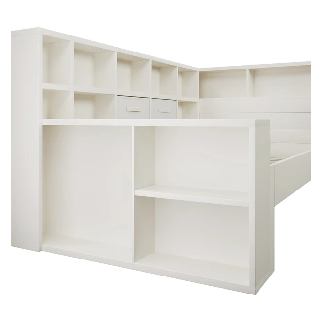 PINGGO 3FT Single Daybed with Storage USB Type-C Port Bookcase 90x190cm Wooden Platform Bed Frame White (No Mattress) 5 PINGGO 3FT Single Daybed with Storage USB Type-C Port Bookcase 90x190cm Wooden Platform Bed Frame White (No Mattress) 5