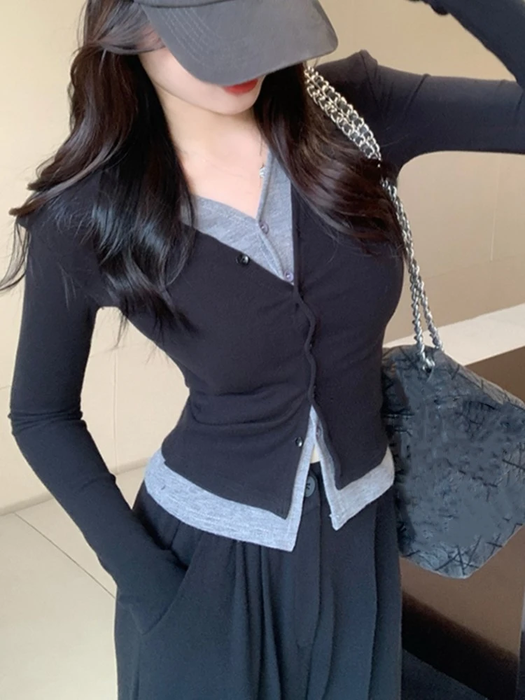 Autumn Casual Two-piece Pants Set Women Long Sleeves V-neck Single Breasted Top Wide Leg Pants Korean Fashion Outfits New