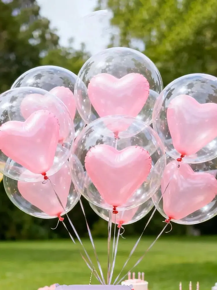 12 Stück Transparente Bobo-Ballons mit Rosa Herzballon Partydekoration für Geburtstage Hochzeiten und Jubiläen Partyzubehör – Detail 6