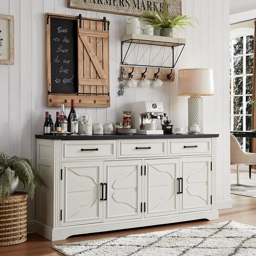 Large Buffet Sideboard Cabinet with 4 Doors and 3 Drawers, for Dining Room, 1