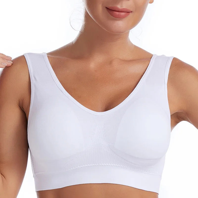 Sports Bra Women's No Steel Ring Gathered Vest Style Beautiful Back Underwear Large Size Running Fitness Yoga Bra with Inserts