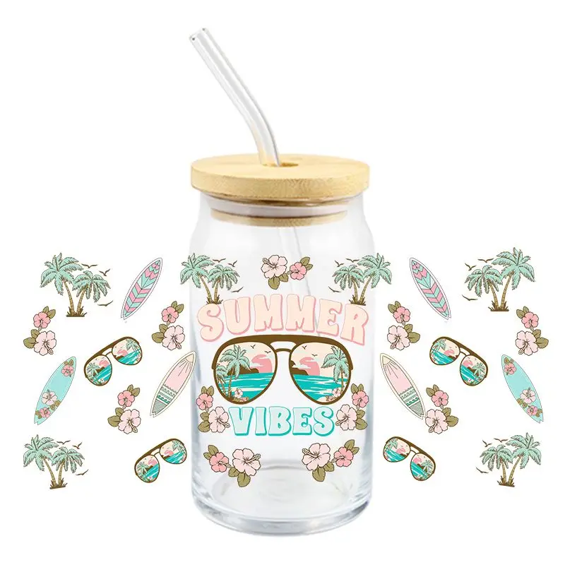 Summer UV DTF Wrap Transfer Stickers Cool Fashion Desifn Colorful Decal Waterproof Wrap For Bottles Cups Mugs Decal